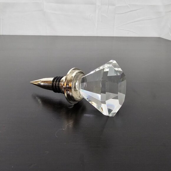 Clear Crystal Diamond Cut Wine Bottle Stopper Faceted Glass Barware - Picture 2 of 5